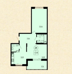 Двухкомнатная квартира 68 м²