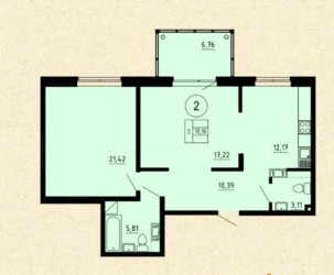 Двухкомнатная квартира 67 м²