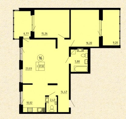 Двухкомнатная квартира 87 м²
