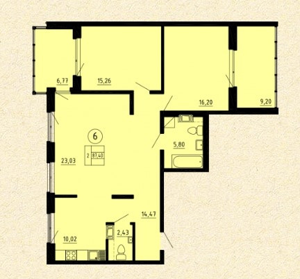 Двухкомнатная квартира 87 м²
