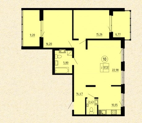 Двухкомнатная квартира 87 м²